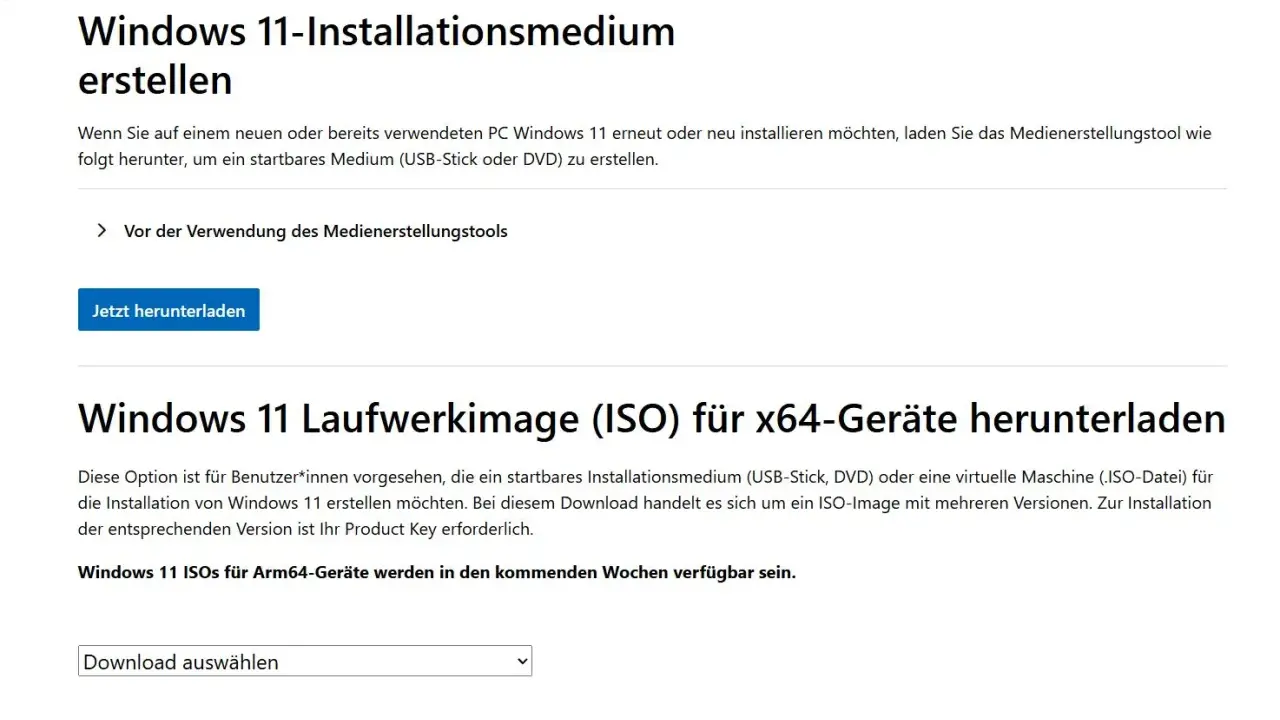 Windows 11 Laufwerkimage (ISO) für x64-Geräte herunterladen. Erstellen Sie ein startbares Medium für die Installation von Windows 11.