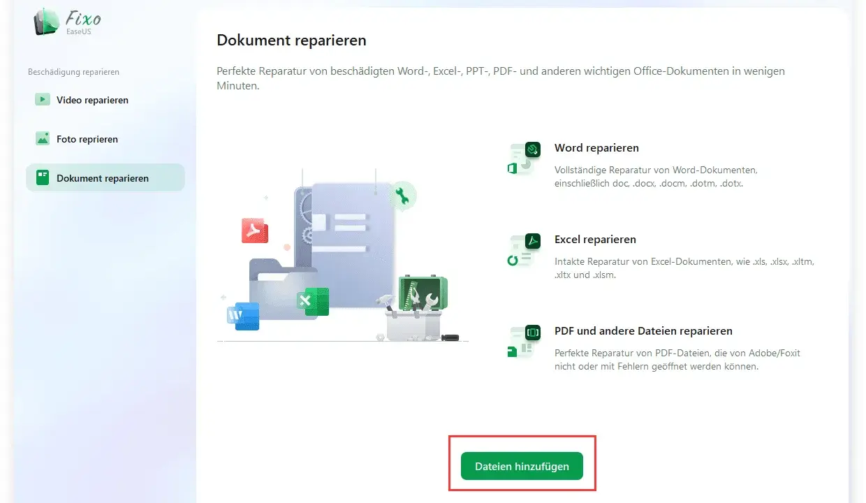Dokumentenreparatur-Software. Repariert Word, Excel und PDF. Ideal, wenn Sie Probleme haben, Ihre Excel-Dateien zu öffnen.