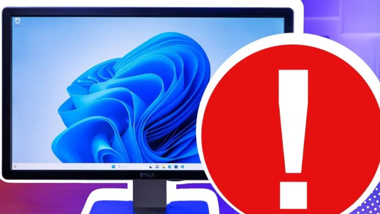 Ein Monitor mit Windows 11-Hintergrund und einem roten Warnsymbol. Möglicherweise ein Hinweis auf ein wichtiges Ereignis ID 131.