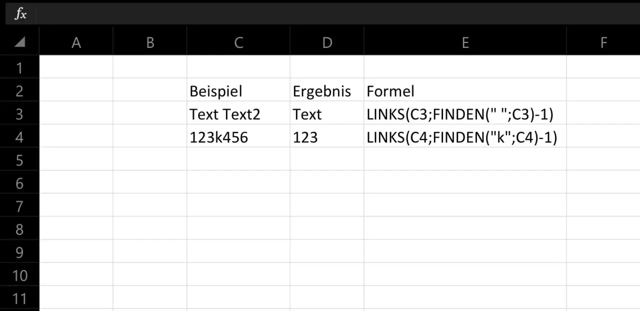 Excel zeigt, wie man mit Formeln Zahlen aus Text extrahiert. Beispiel: "123k456" wird zu "123".