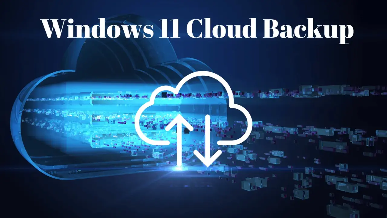Digitale Wolke mit Pfeilen für Upload/Download, die das Erstellen eines Windows 11 Cloud Backup symbolisiert.
