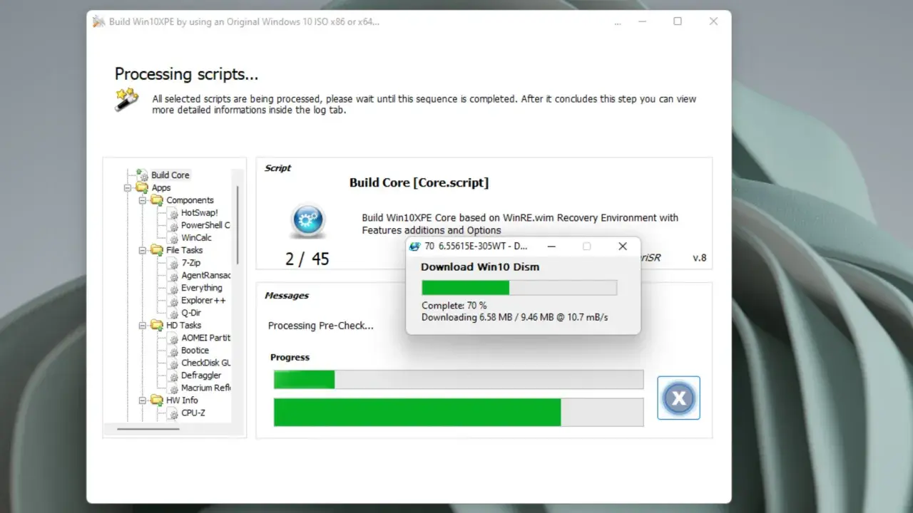 Erstellung eines Windows 10 Notfall Sticks. Der Download von Win10 Dism ist zu 70% abgeschlossen.