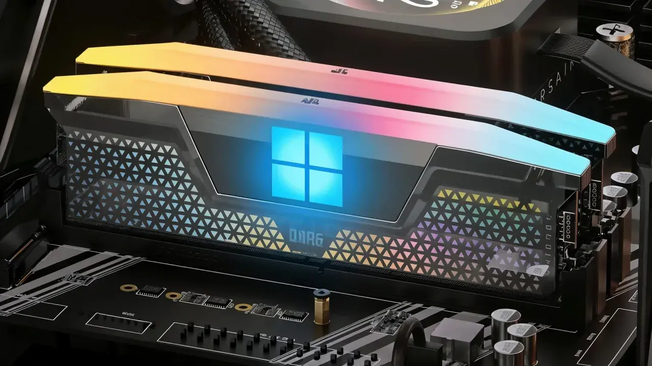 Zestaw RAM z podświetleniem RGB i logo Windows, idealny do stworzenia szybkich RAMdisków w systemie Windows 10.