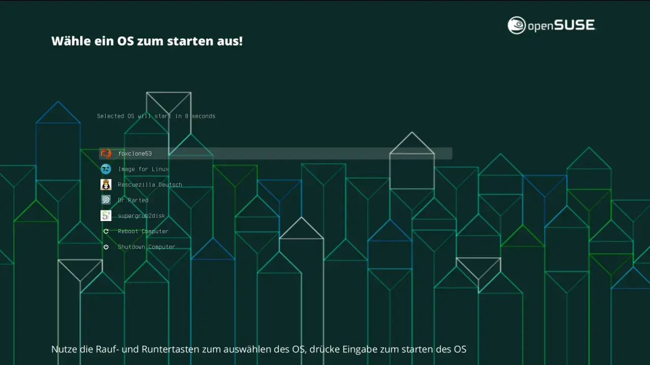 Bootmenü mit verschiedenen OS-Optionen, wie foxclone53 und Rescuezilla. Eine Ventoy Anleitung wäre hier hilfreich.