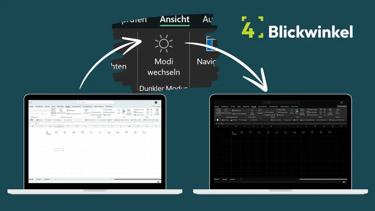 Excel im Dunkelmodus: Die Ansicht wechselt zu einem dunklen Thema, das die Augen schont.