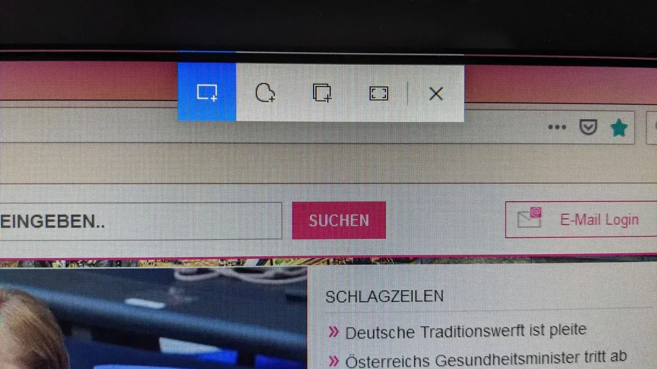 Fenster-Symbol zum windows screenshot erstellen, daneben weitere Optionen wie Lupe, Fenster-Layout und Schließen-Button.