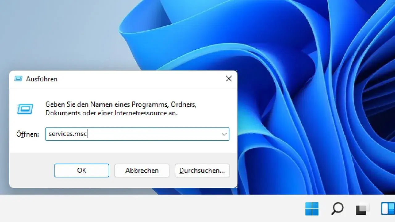 Fenster "Ausführen" in Windows 11 mit der Eingabeaufforderung "services.msc" für den Zugriff auf Dienste.