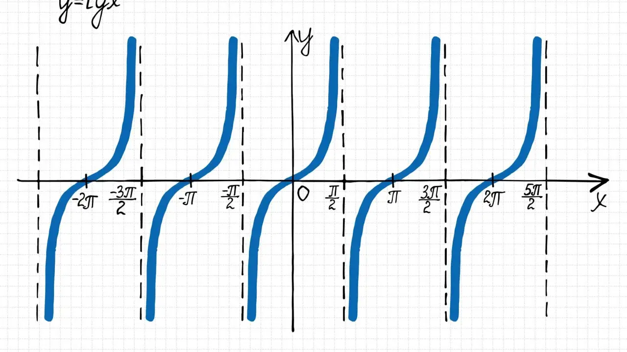 Die Funktion y=tgx mit ihren charakteristischen Sprüngen, die an eine Excel-Tangens-Funktion erinnern.