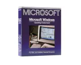 Microsoft Windows-Verpackung, ein früher Schritt in der Windows betriebssysteme reihenfolge. Zeigt einen Monitor mit der Benutzeroberfläche.