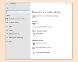 Windows 10: Bluetooth aktivieren. Im Einstellungsmenü unter "Geräte" wird gezeigt, wie man Bluetooth einschaltet und weitere Geräte hinzufügt.
