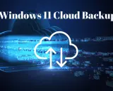 Digitale Wolke mit Pfeilen für Upload/Download, die das Erstellen eines Windows 11 Cloud Backup symbolisiert.