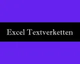 Der Titel "Excel Textketten" steht auf schwarzem Hintergrund, umgeben von Lila.
