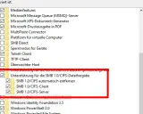 Windows 11: SMB 1.0/CIFS-Unterstützung aktivieren für Dateifreigaben. Hier werden die Optionen für SMB 1.0/CIFS-Client und -Server angezeigt.