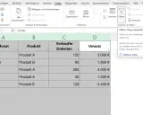 Excel-Tabelle mit aktivierter excel filter funktion. Daten zu Verkauf und Umsatz werden angezeigt.
