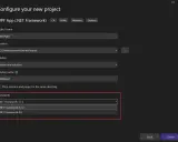 Konfiguration eines neuen WPF-Projekts. Auswahl des .NET Framework 4.8 als Ziel.
