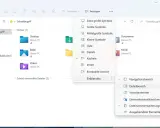 Windows 11 Explorer: Favoriten anzeigen. Menü "Anzeigen" öffnet Optionen für Ansicht, Details und Einblendung von Elementen wie Navigations- und Detailbereich.