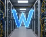 Ein leuchtendes "W" schwebt in einem Serverraum. Dies symbolisiert, was WebView2 ist: eine Technologie, die Web-Inhalte in Desktop-Anwendungen integriert.