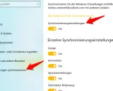 Windows-Einstellungen: "Einstellungen synchronisieren" ist aktiviert, um Ihre Daten auf anderen Geräten zu sichern.