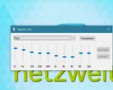 Grafischer Equalizer in Windows 10, eingestellt auf "Tanz". Regler für Frequenzen von 31 Hz bis 16 kHz.