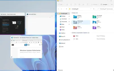 Windows 11 zeigt geöffnete Programme an. Hier wird gezeigt, wie man die Funktion "Windows 11 Fenster anordnen deaktivieren" kann, um die Übersicht zu behalten.