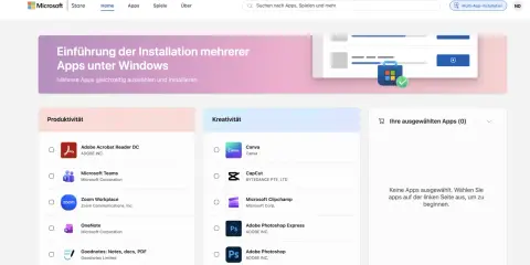 Microsoft Store: Apps für Produktivität und Kreativität auswählen, um sie zu installieren.