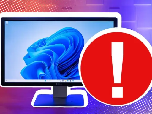 Ein Monitor mit Windows 11-Hintergrund und einem roten Warnsymbol. Möglicherweise ein Hinweis auf ein wichtiges Ereignis ID 131.
