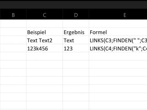 Excel zeigt, wie man mit Formeln Zahlen aus Text extrahiert. Beispiel: "123k456" wird zu "123".