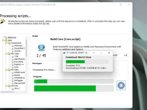Erstellung eines Windows 10 Notfall Sticks. Der Download von Win10 Dism ist zu 70% abgeschlossen.
