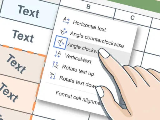 Finger wählt "Winkel im Uhrzeigersinn" in Excel. So wird der excel zahlenwert besser lesbar.