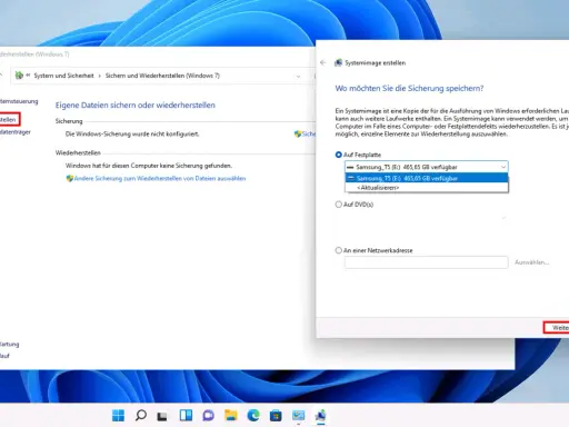 PC backup erstellen: Ein Systemabbild wird auf einer externen Festplatte gespeichert.