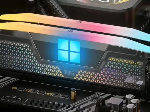Zestaw RAM z podświetleniem RGB i logo Windows, idealny do stworzenia szybkich RAMdisków w systemie Windows 10.