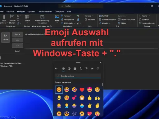 Windows-Tastenkombination für Emoji-Auswahl mit vielen smileys.