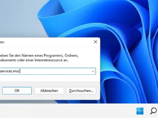 Fenster "Ausführen" in Windows 11 mit der Eingabeaufforderung "services.msc" für den Zugriff auf Dienste.