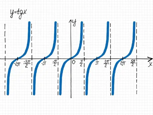 Die Funktion y=tgx mit ihren charakteristischen Sprüngen, die an eine Excel-Tangens-Funktion erinnern.