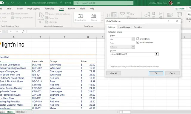 Excel-Datenvalidierung: Liste aus Zellbereich für Produkte. Das Jahr aus Datum ist hier nicht relevant.