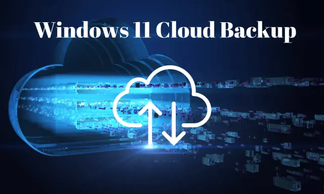 Digitale Wolke mit Pfeilen für Upload/Download, die das Erstellen eines Windows 11 Cloud Backup symbolisiert.