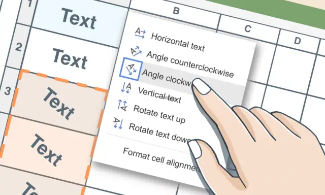 Finger wählt "Winkel im Uhrzeigersinn" in Excel. So wird der excel zahlenwert besser lesbar.