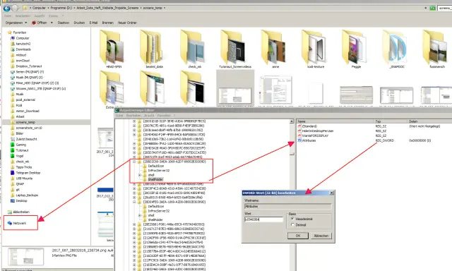 Windows 11 Explorer: Navigationsbereich anpassen. Der Registrierungs-Editor zeigt, wie man den "ShellFolder" anpasst, um den Navigationsbereich zu personalisieren.