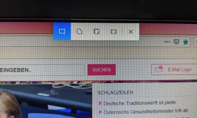 Fenster-Symbol zum windows screenshot erstellen, daneben weitere Optionen wie Lupe, Fenster-Layout und Schließen-Button.