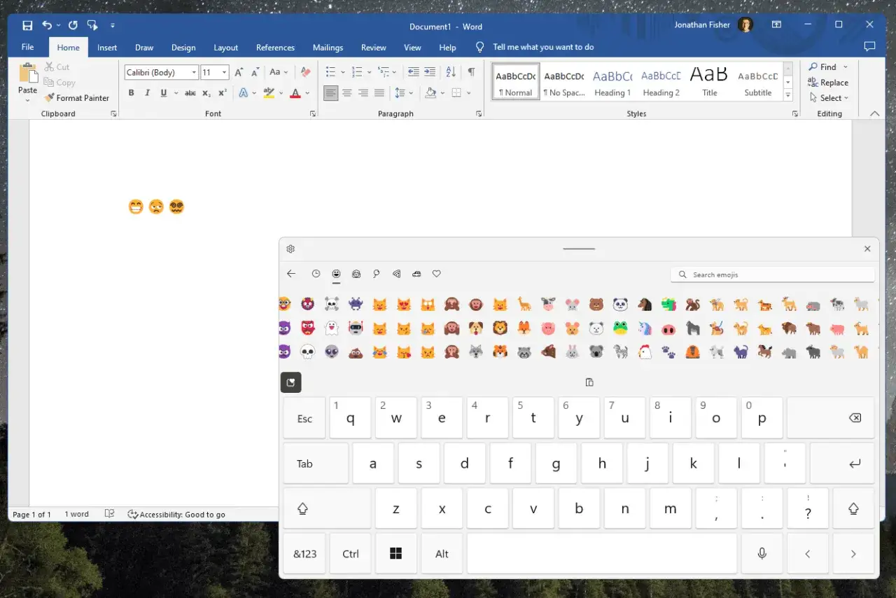 Emoji-Auswahlfenster mit vielen niedlichen Tieren und Gesichtern, bereit f&uuml;r deine emoji tastenkombination.