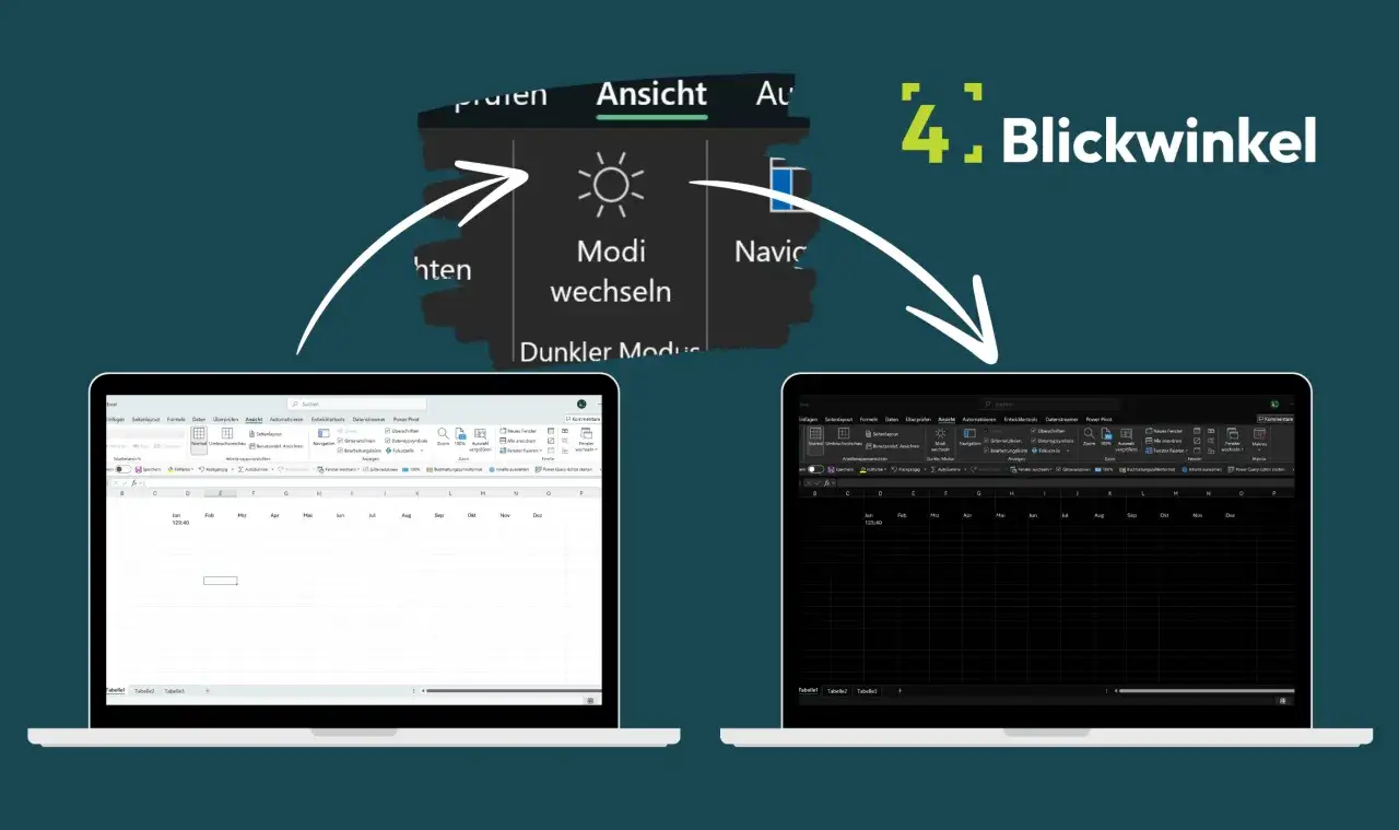 Excel im Dunkler Modus: Die Ansicht wechselt, um die Augen zu schonen.