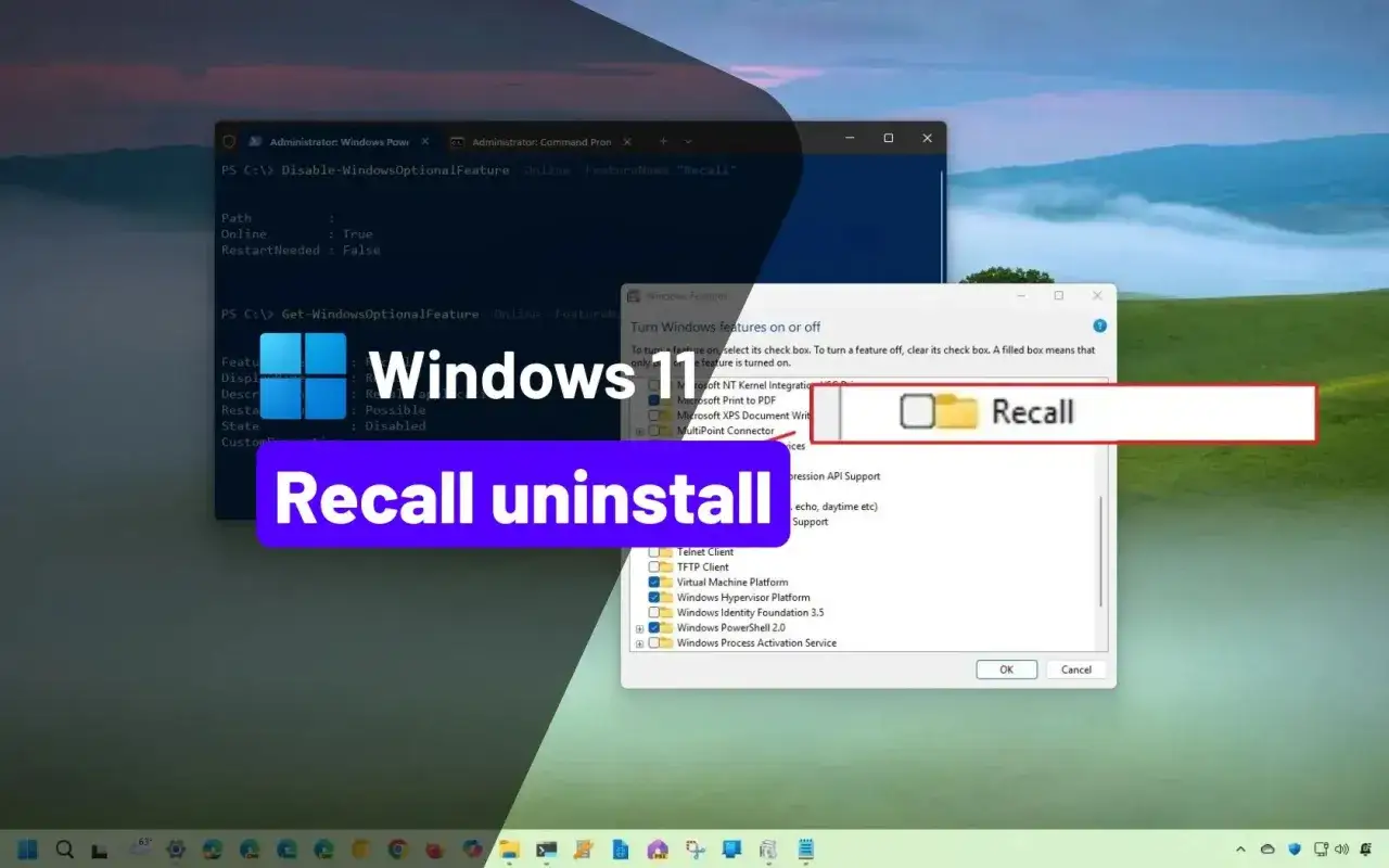 So deaktivieren Sie Windows 11 Recall: Ein Fenster zeigt, wie man Recall in den Windows-Features deaktiviert.
