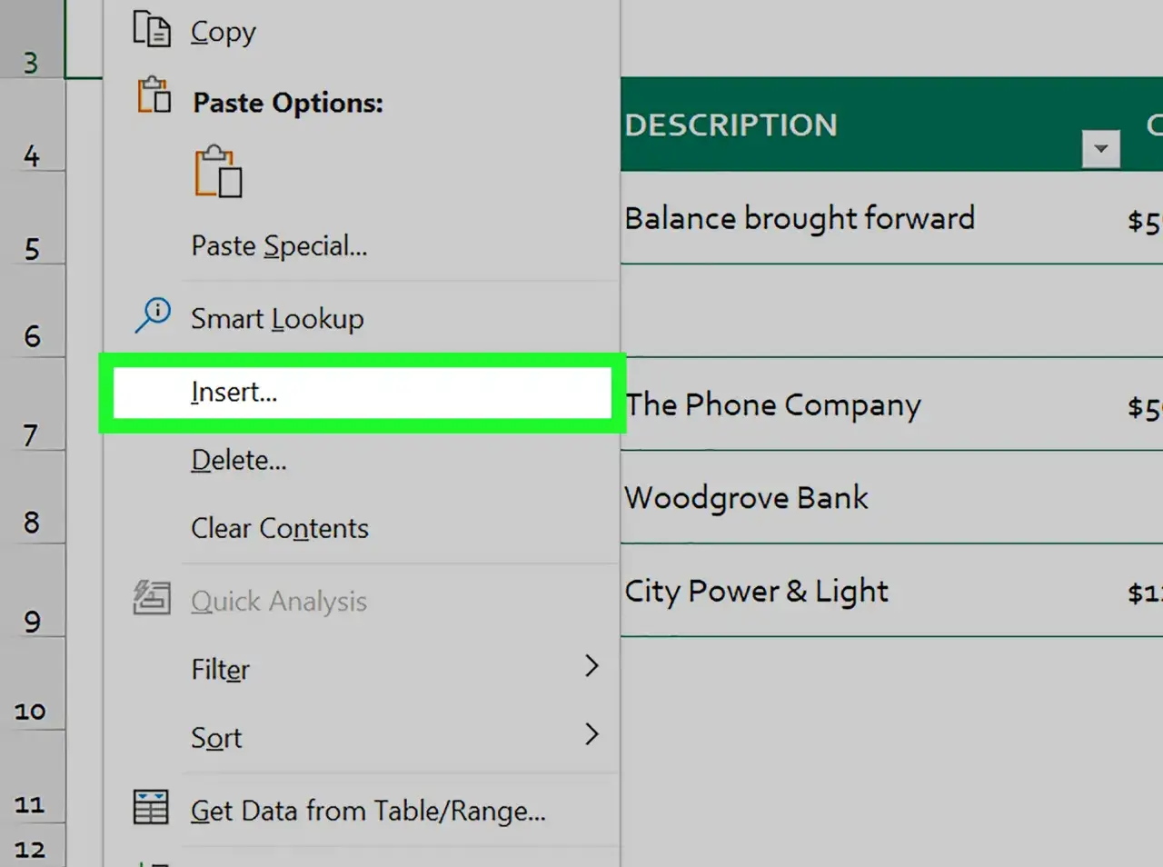 Excel-Men&uuml; mit Option 