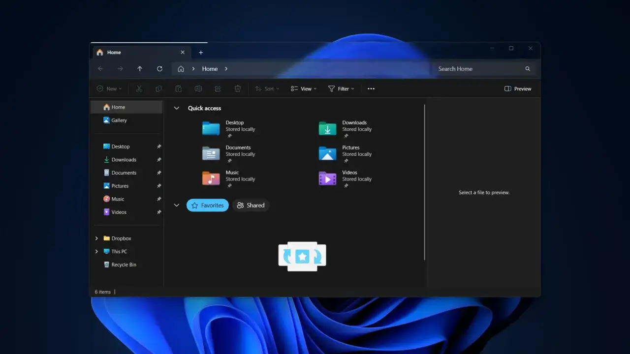 Windows 11 Explorer: Favoriten anzeigen. Schnellzugriff auf Desktop, Downloads, Dokumente, Bilder, Musik und Videos.