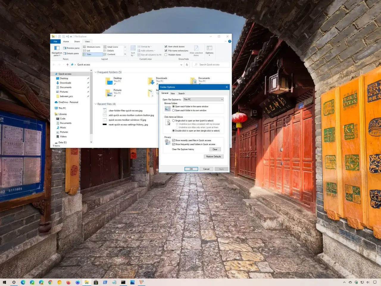 Hilfe zum Explorer in Windows: Ordneroptionen zeigen, wie man Elemente &ouml;ffnet und den Schnellzugriff anpasst.